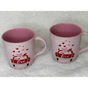 Primo Design Valentines Day Pink Love Truck Heart‎ Ceramic Coffee Mugs Set of 2